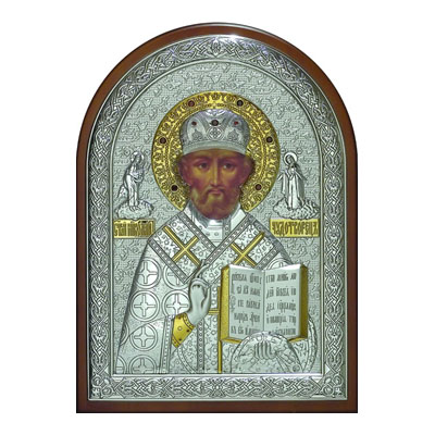 Икона с гранатом, деревом, топазом и хризолитом Николай Чудотворец святой 6юзл-09г
