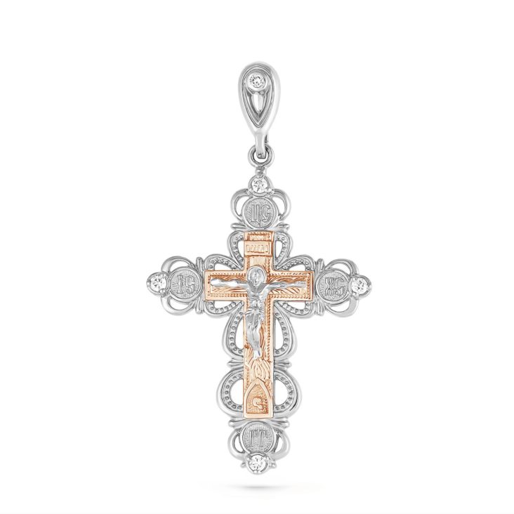 Крест из белого золота с бриллиантом 3-1044