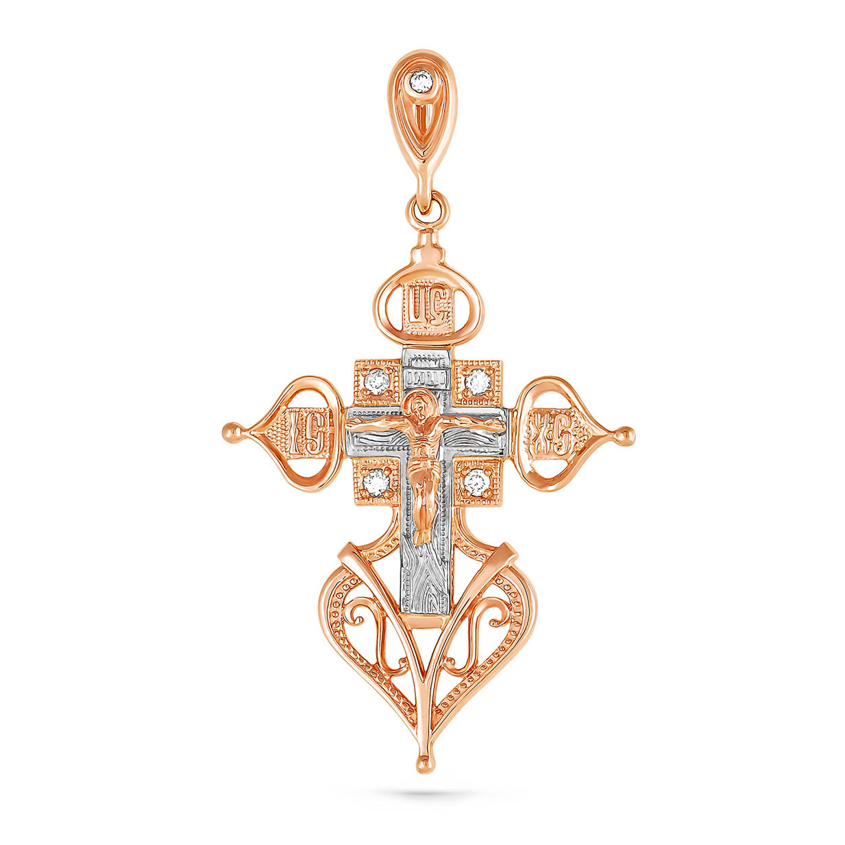 Золотой крест с бриллиантом и изумрудом нат. 3-0043