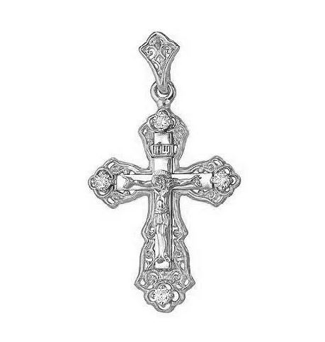 Крест из белого золота с бриллиантом 8-208