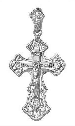 Крест из белого золота с бриллиантом 8-189