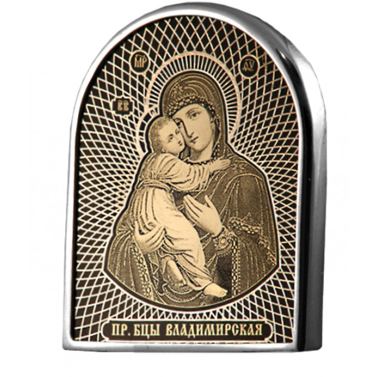 Серебряная икона с обсидианом и серебром 925 пробы Владимирская Божия Матерь с-а40 Владимирская