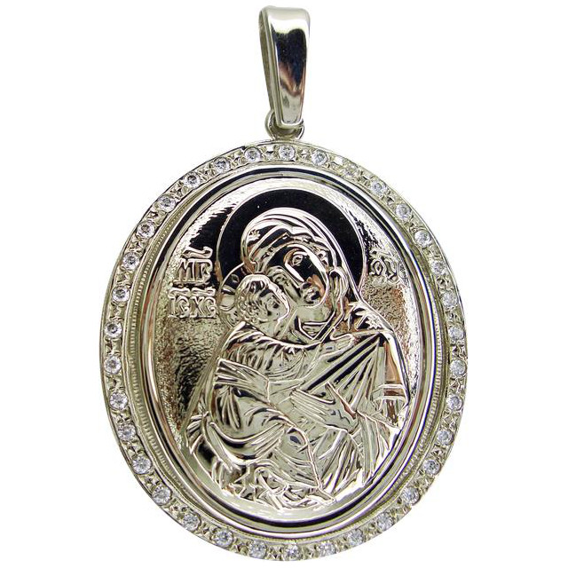 Иконка-подвес из серебра с цирконием Владимирская Божия Матерь 2421н
