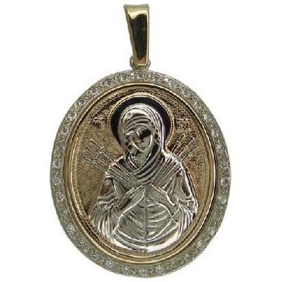 Иконка-подвес из серебра с цирконием Семистрельная Божия Матерь 2425н