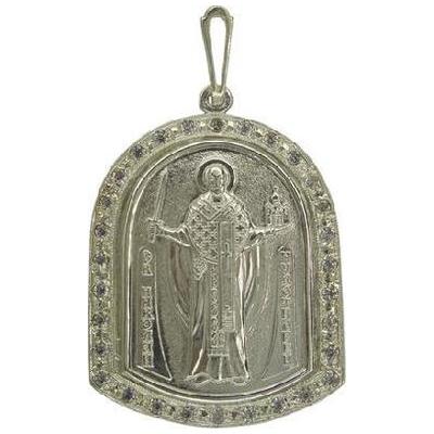 Иконка-подвес из серебра с цирконием Николай Чудотворец святой 2415н