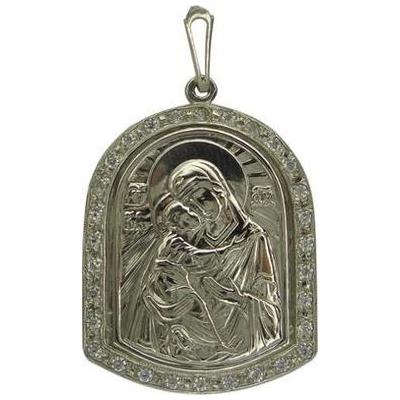 Иконка-подвес из серебра с цирконием Владимирская Божия Матерь 2387н