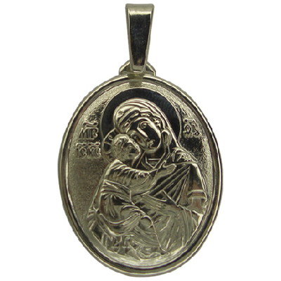 Иконка-подвес из серебра с золотом 375 пробы Владимирская Божия Матерь 2285зл