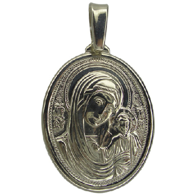 Иконка-подвес из серебра с золотом 375 пробы Казанская Божия Матерь 2363зл
