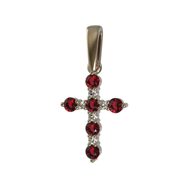 Золотой крест с бриллиантом и рубином 1018643-11240-р