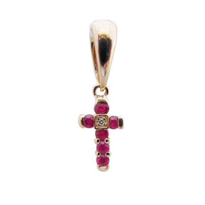 Золотой крест с бриллиантом и рубином 830365-15
