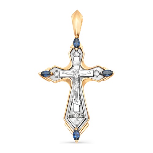 Золотой крест с бриллиантом и сапфиром 3508-102