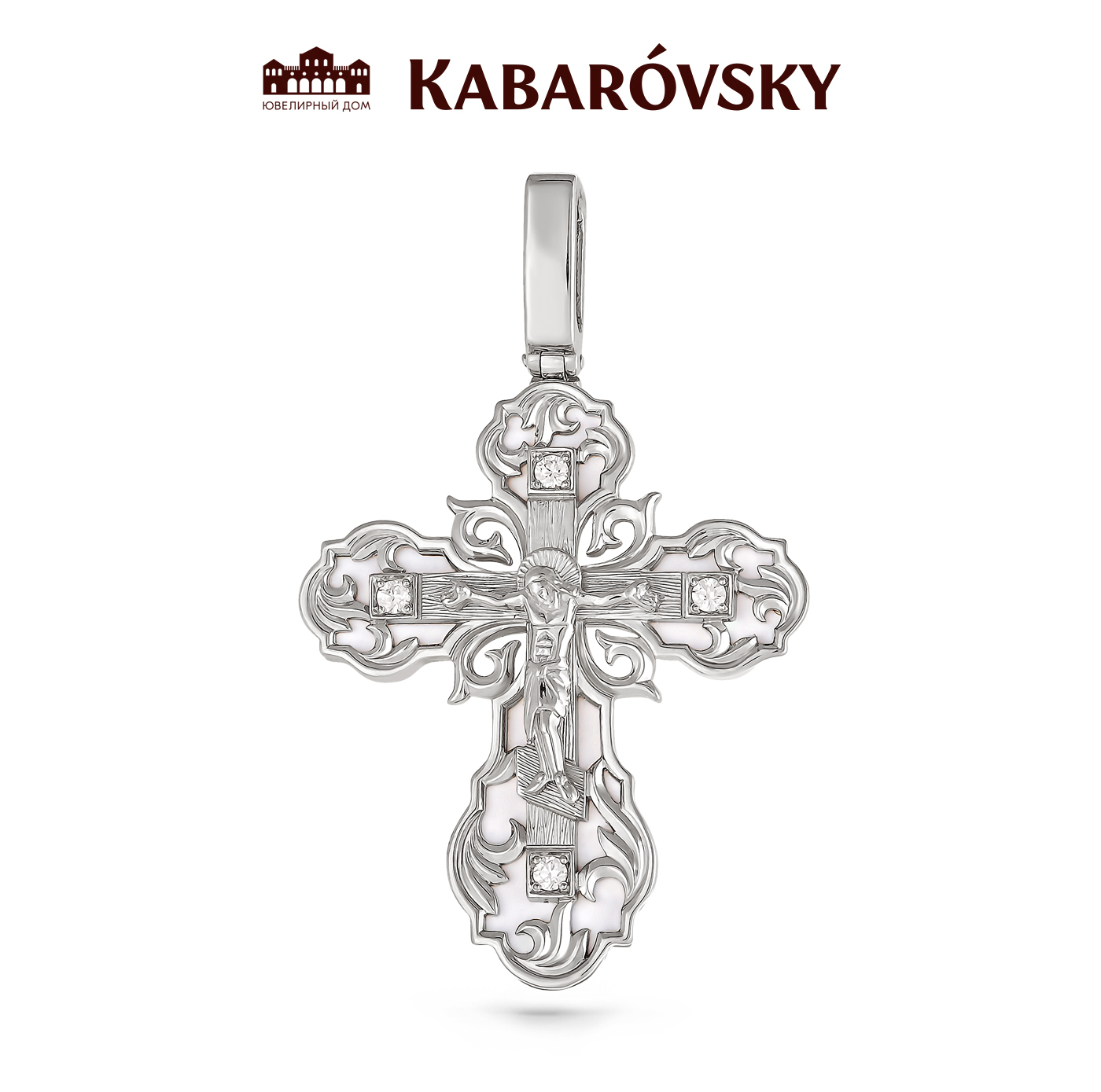 Серебряный крест с кристаллом сваровски 3-072