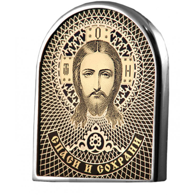 Серебряная икона с обсидианом Христос Спаситель с-а40ХС