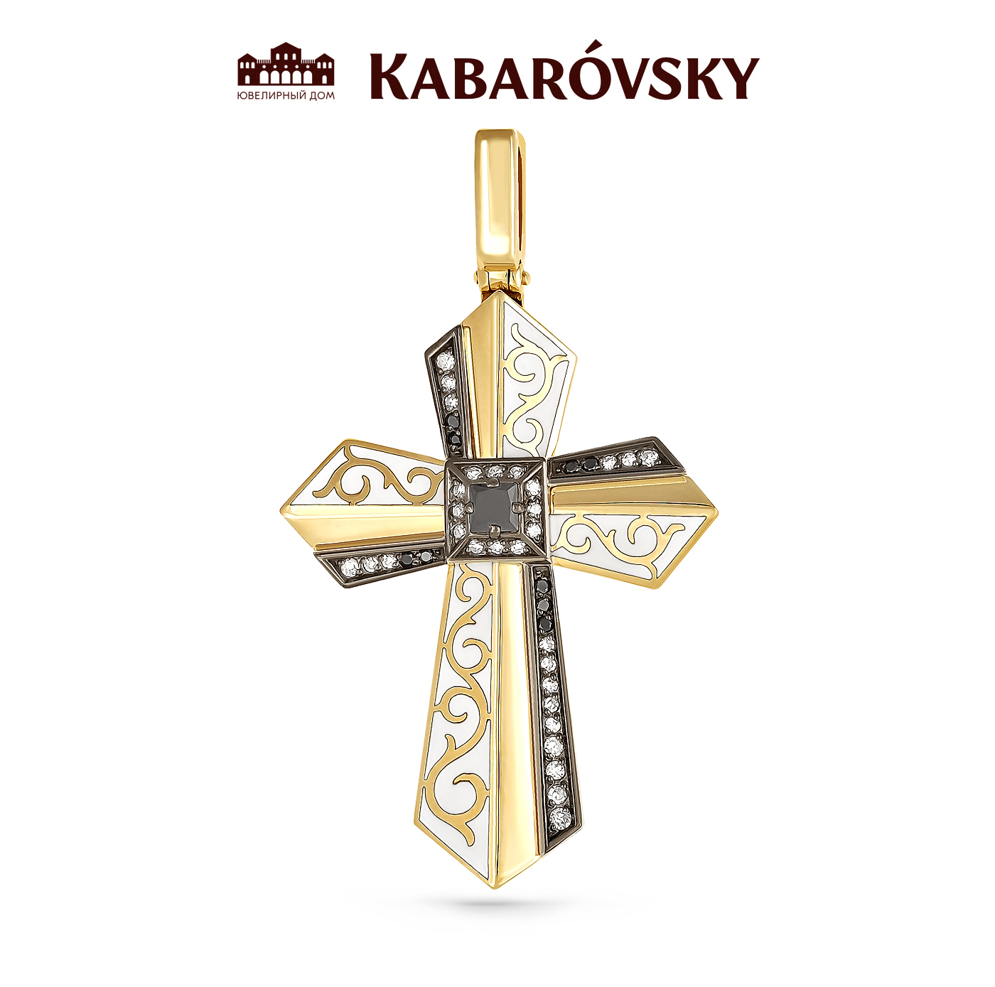 Золотой крест с бриллиантом и чёрным бриллиантом арт. 3-0315 3-0315