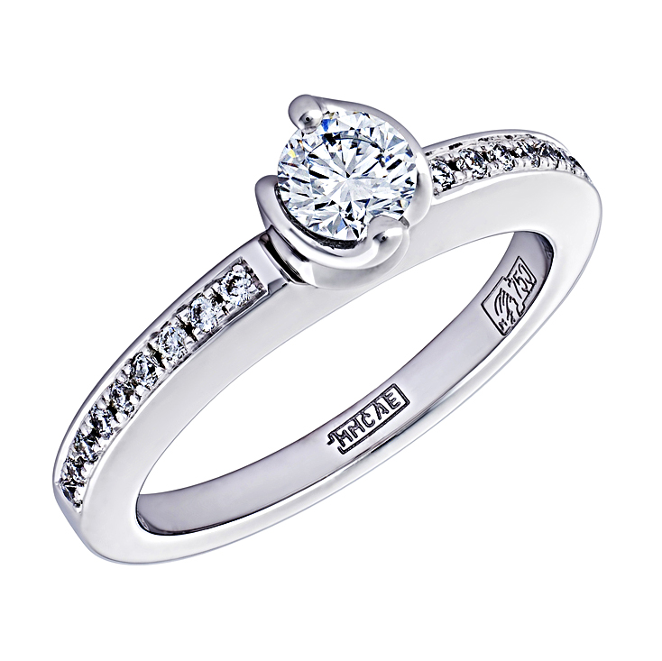 Помолвочное кольцо из белого золота с бриллиантом 010470-1