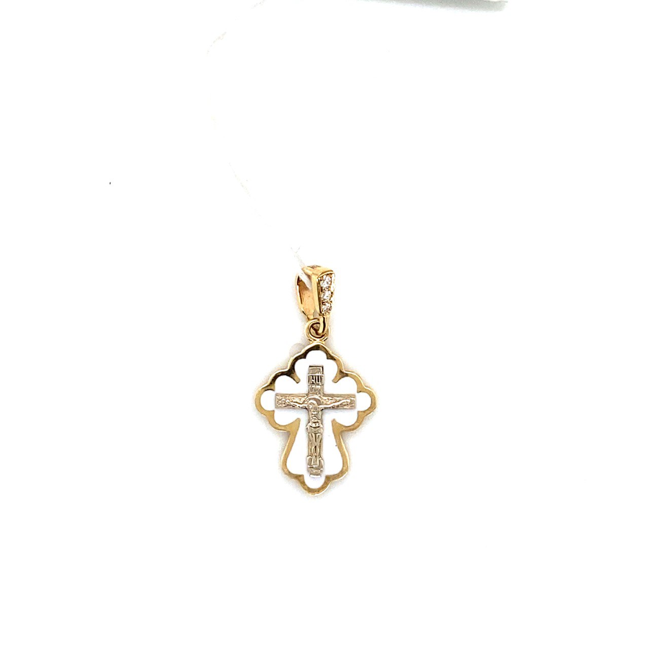 Крест из лимонного золота с бриллиантом и эмалью арт. 55601 55601