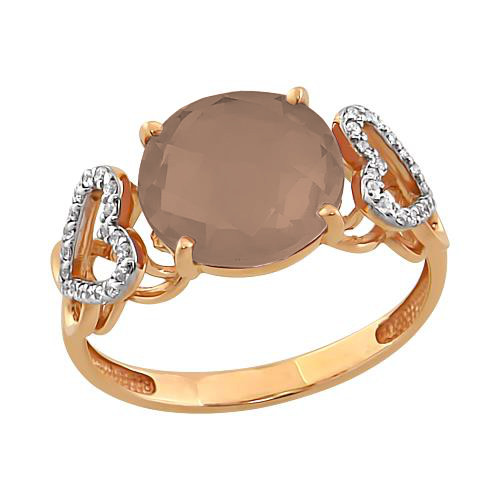 Золотое кольцо с раух-топазом и фианитом 11801664