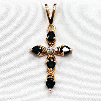 Золотой крест с бриллиантом и сапфиром арт. 810734кс 810734кс