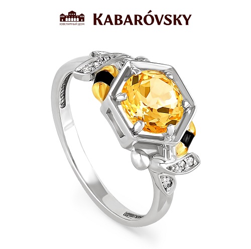 Кольцо из серебра с кристаллом сваровским и с цитрином KABAROVSKY 11-132-2902 11-132-2902