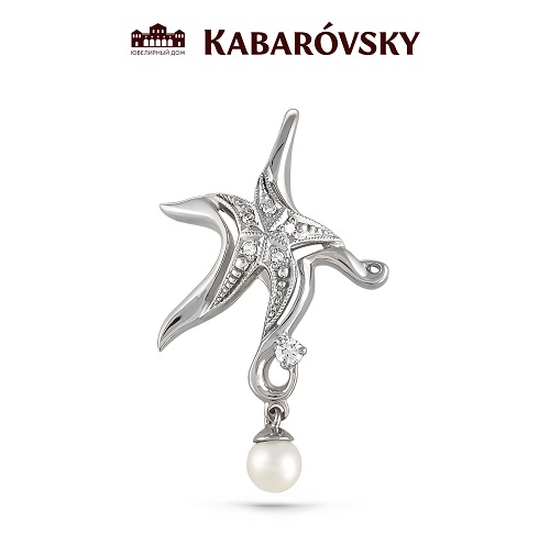 Подвес из серебра с фианитом и с жемчугом KABAROVSKY 3-106-1500 3-106-1500