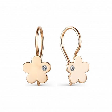 Серьги детские из золота с бриллиантом Алькор 23286-100 23286-100