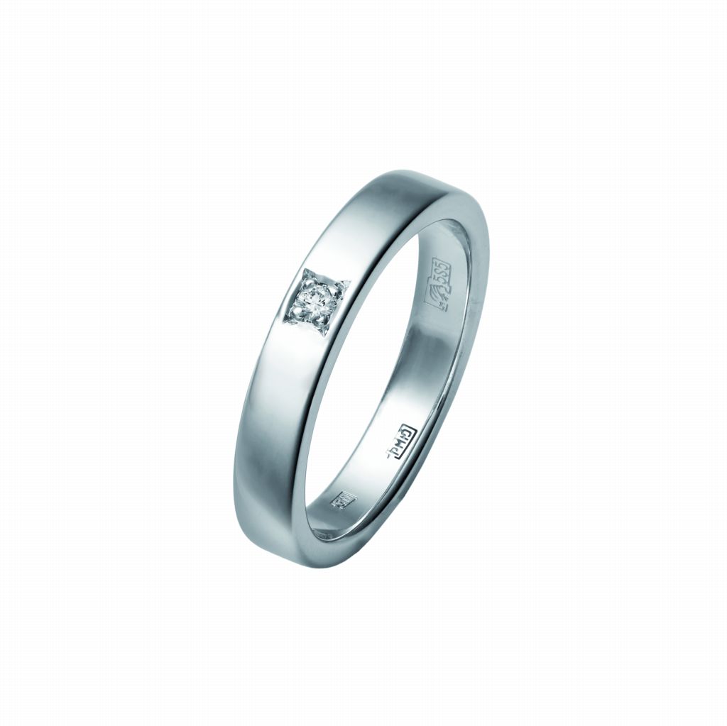 Обручальное кольцо из белого золота с бриллиантом 09093