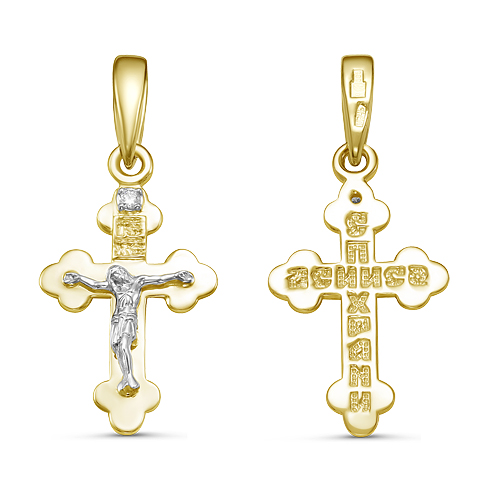 Крест из лимонного золота с бриллиантом 10-16-0069