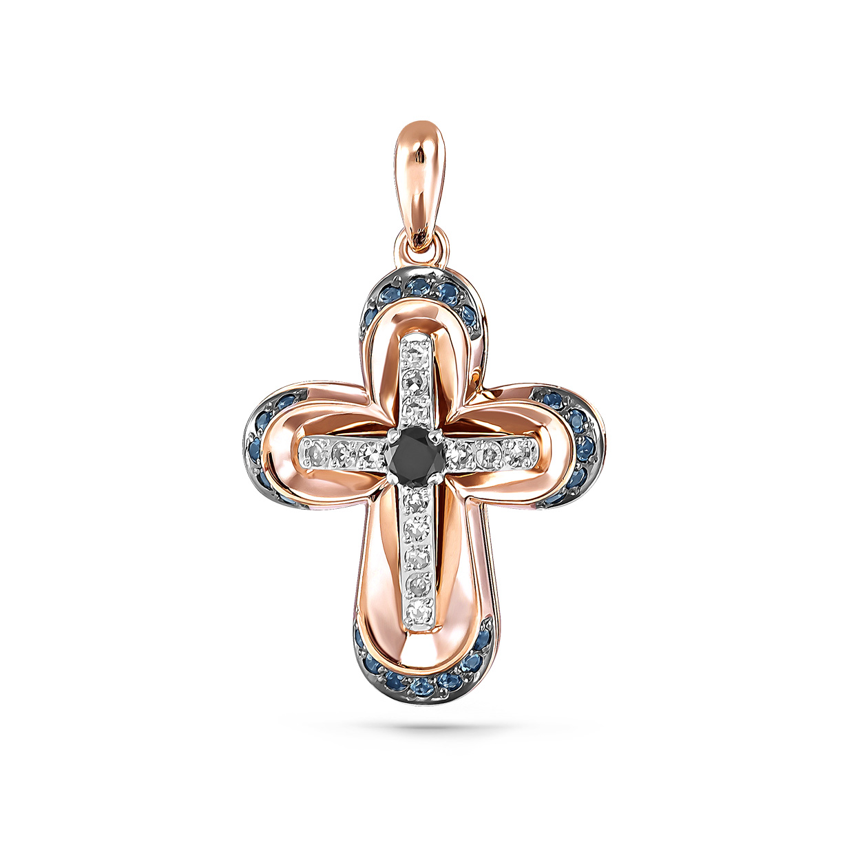 Золотой крест с бриллиантом, топазом лондонским и чёрным бриллиантом 3-0363-0100
