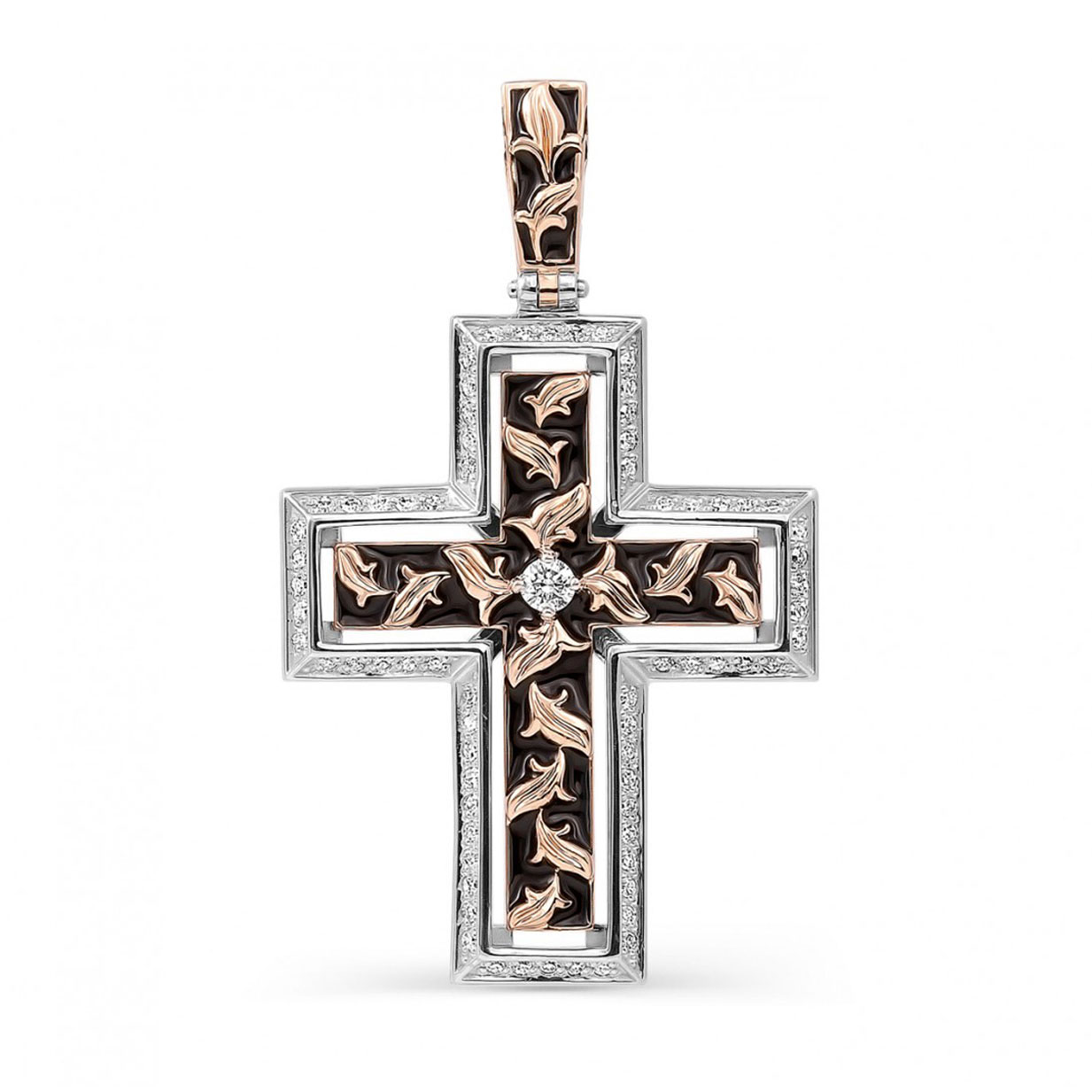 Золотой крест с бриллиантом и эмалью 3-0288-1002