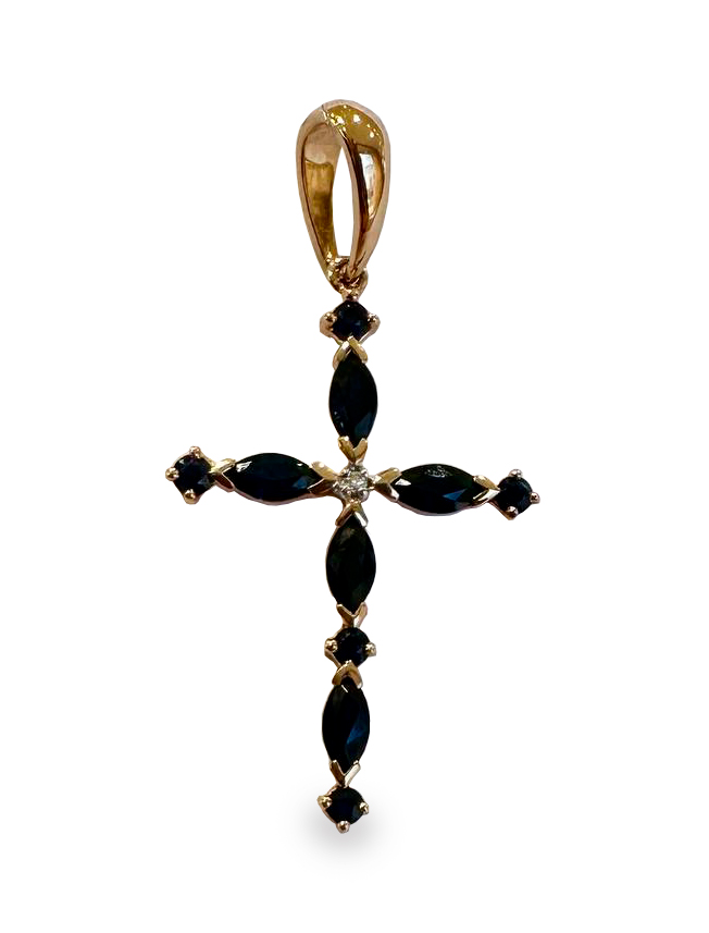 Подвес крест из золота с бриллиантом и с сапфиром Рубин 135р0424кс 135р0424кс
