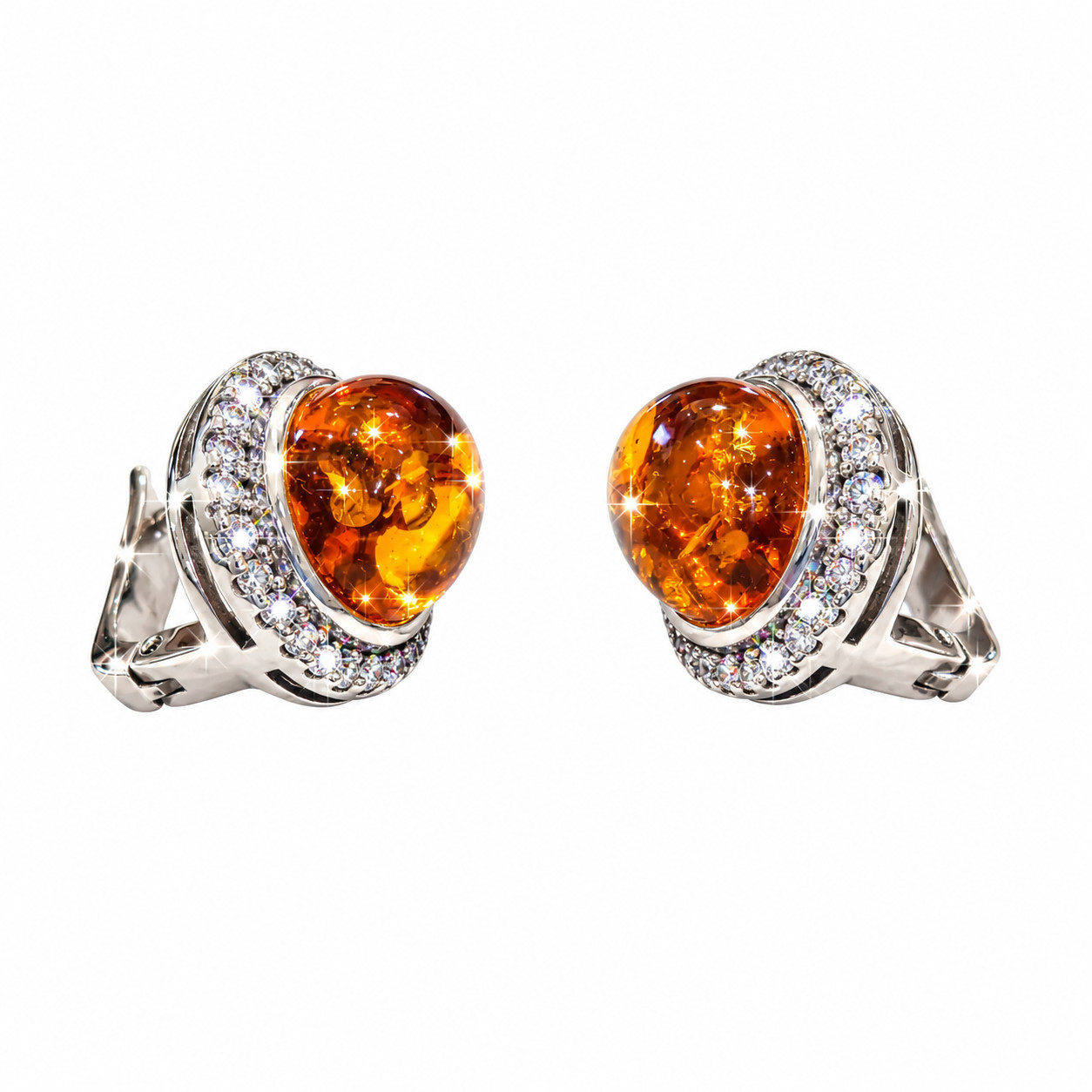 Серьги из серебра с фианитом и с янтарём Балтийское золото 82338082 82338082