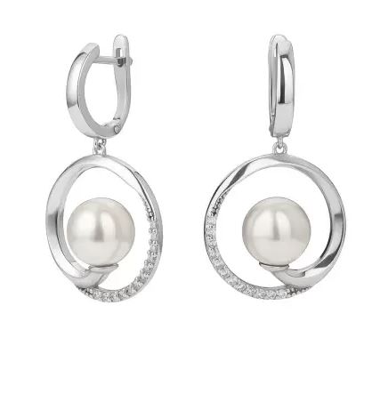 Серьги из серебра с фианитом и с жемчугом Арина 1049672-01150-2s 1049672-01150-2s