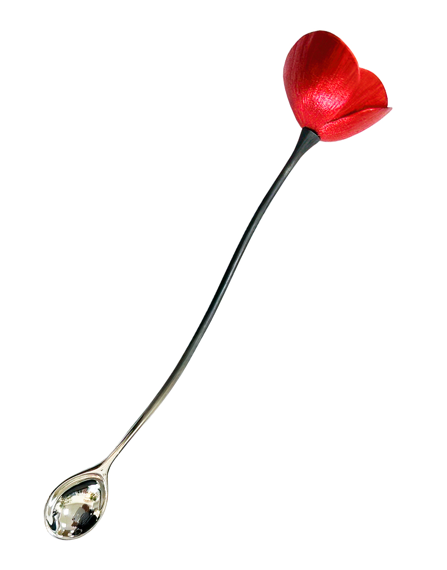 Ложка коктельная из серебра 710025 мак цветок красный