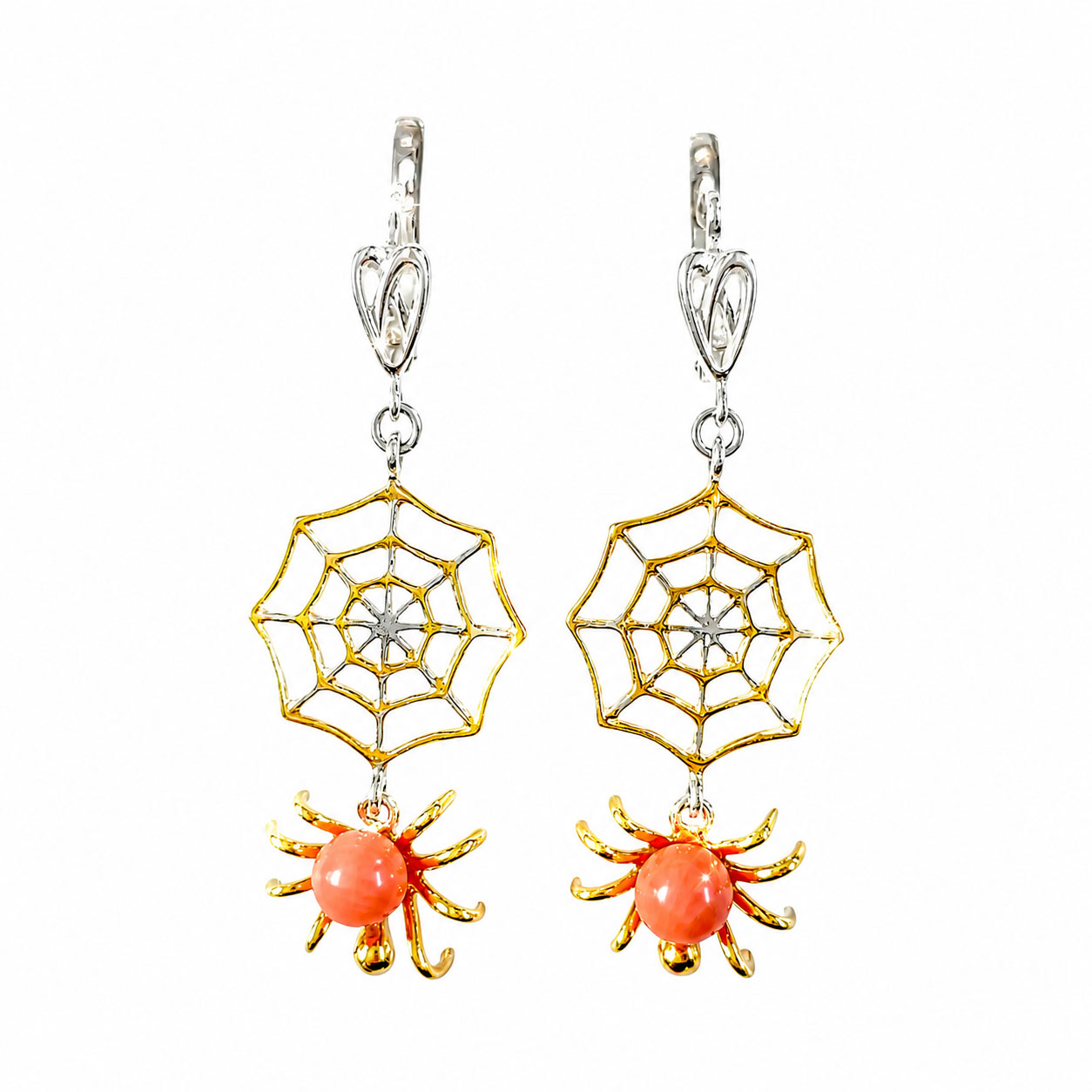 Серьги из серебра с позолотой с кораллом Балтийское золото 62430691 62430691