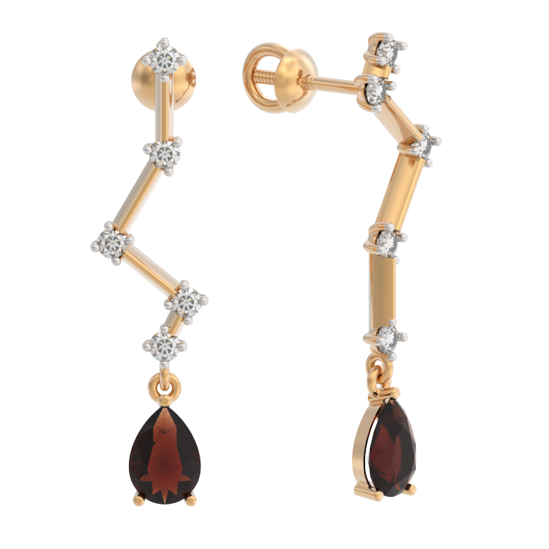 Серьги пусеты из золота с фианитом и с гранатом Арина 1053452-11220-g 1053452-11220-g