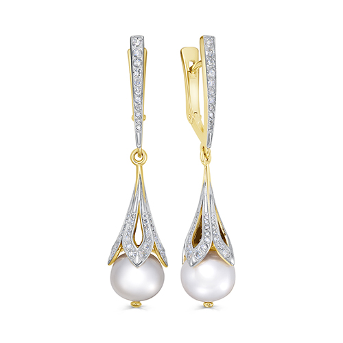 Серьги из лимонного золота с бриллиантом и с жемчугом KABAROVSKY 12-22085-1500 Серьги из лимонного золота с бриллиантом и с жемчугом KABAROVSKY 12-22085-1500 12-22085-1500
