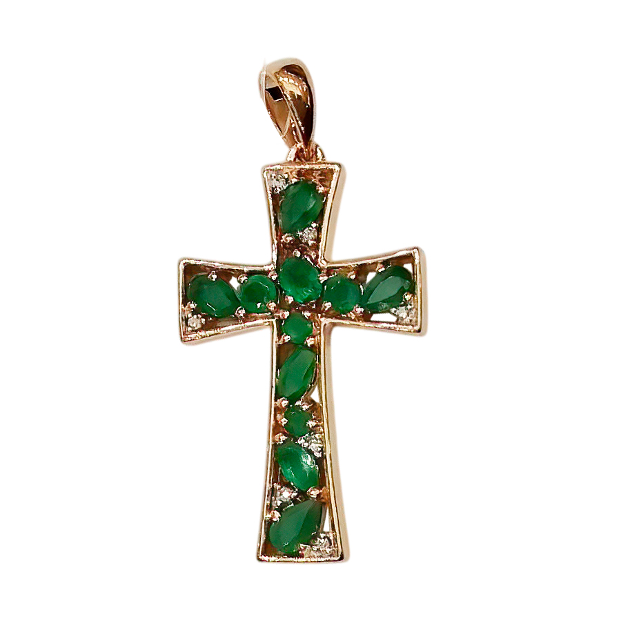 Подвес крест из золота с бриллиантом и с изумрудом Клондайк с241091ки Подвес крест из золота с бриллиантом и с изумрудом Клондайк с241091ки с241091ки