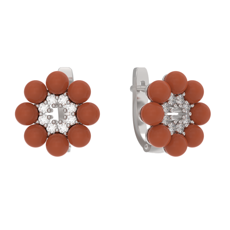 Серьги из серебра с фианитом и с кораллом Арина 1049872-01110-k 1049872-01110-k