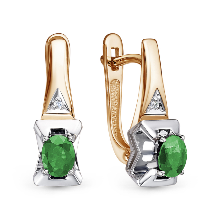 Серьги из золота с бриллиантом и с изумрудом ИМПЕРИАЛ с1732-123 Серьги из золота с бриллиантом и с изумрудом ИМПЕРИАЛ с1732-123 с1732-123