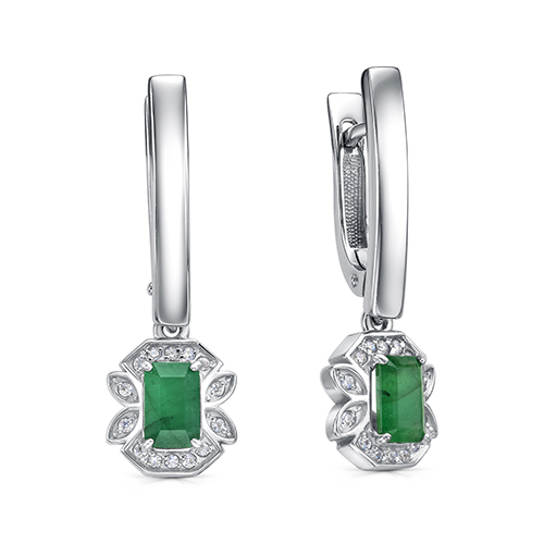 Серьги из серебра с фианитом и с изумрудом KABAROVSKY 12-883-1200 12-883-1200