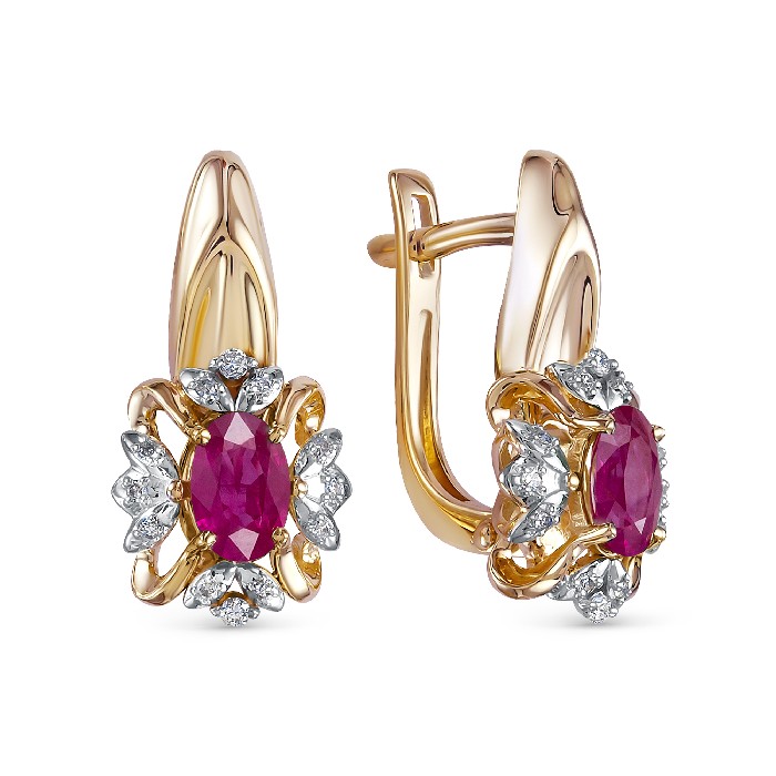 Серьги из золота с бриллиантом и с рубином Алькор 24342-103 24342-103