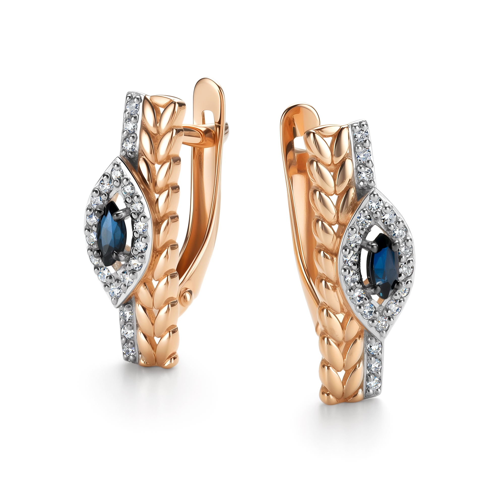 Серьги из золота с бриллиантом и с сапфиром Алькор 24369-102 24369-102