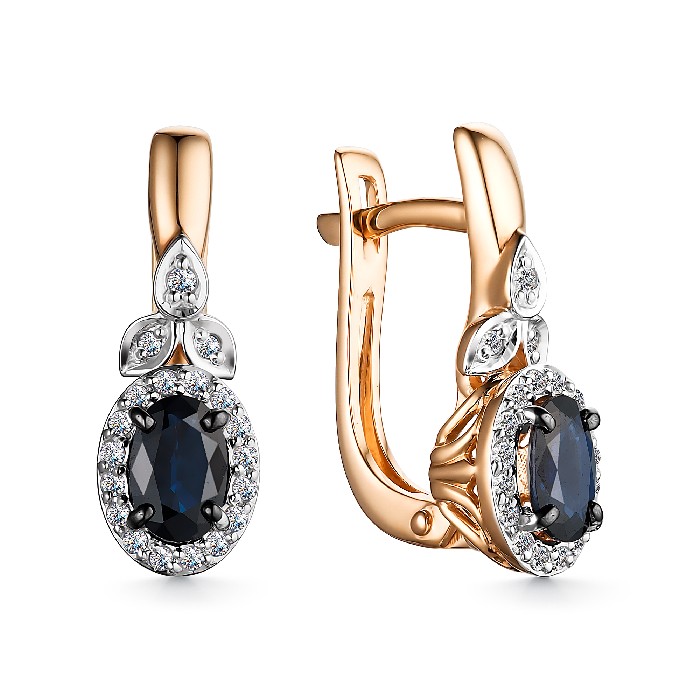 Серьги из золота с бриллиантом и с сапфиром Алькор 24438-102 24438-102