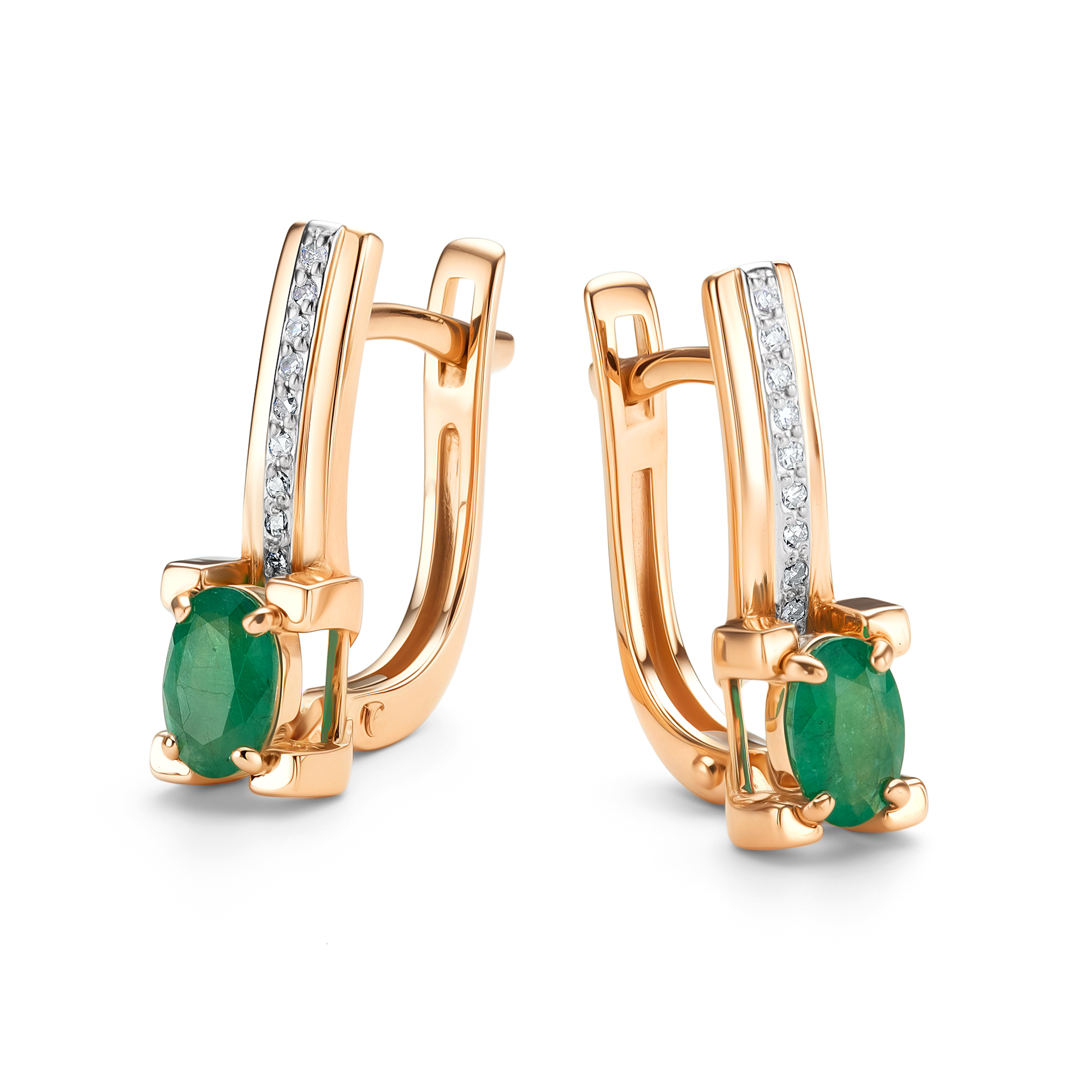 Серьги из золота с бриллиантом и с изумрудом Алькор 25374-101 25374-101