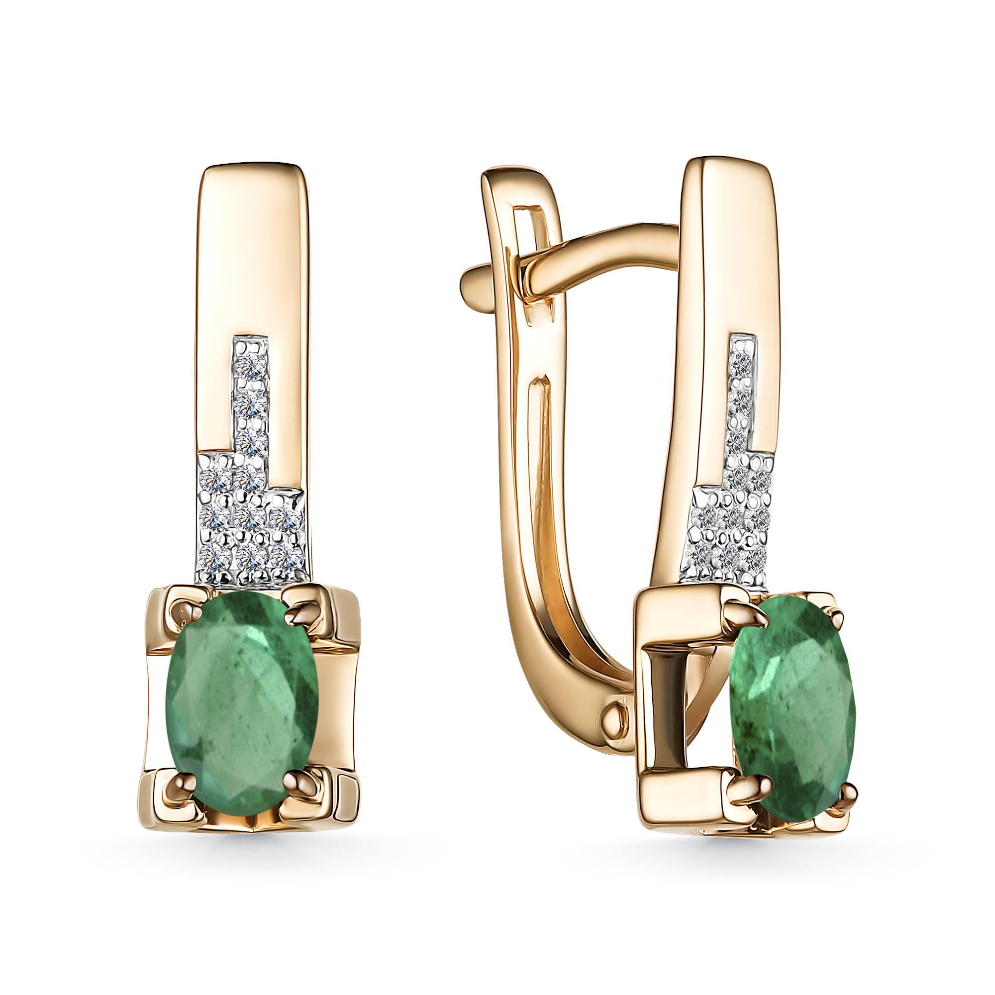 Серьги из золота с бриллиантом и с изумрудом Алькор 25378-101 25378-101