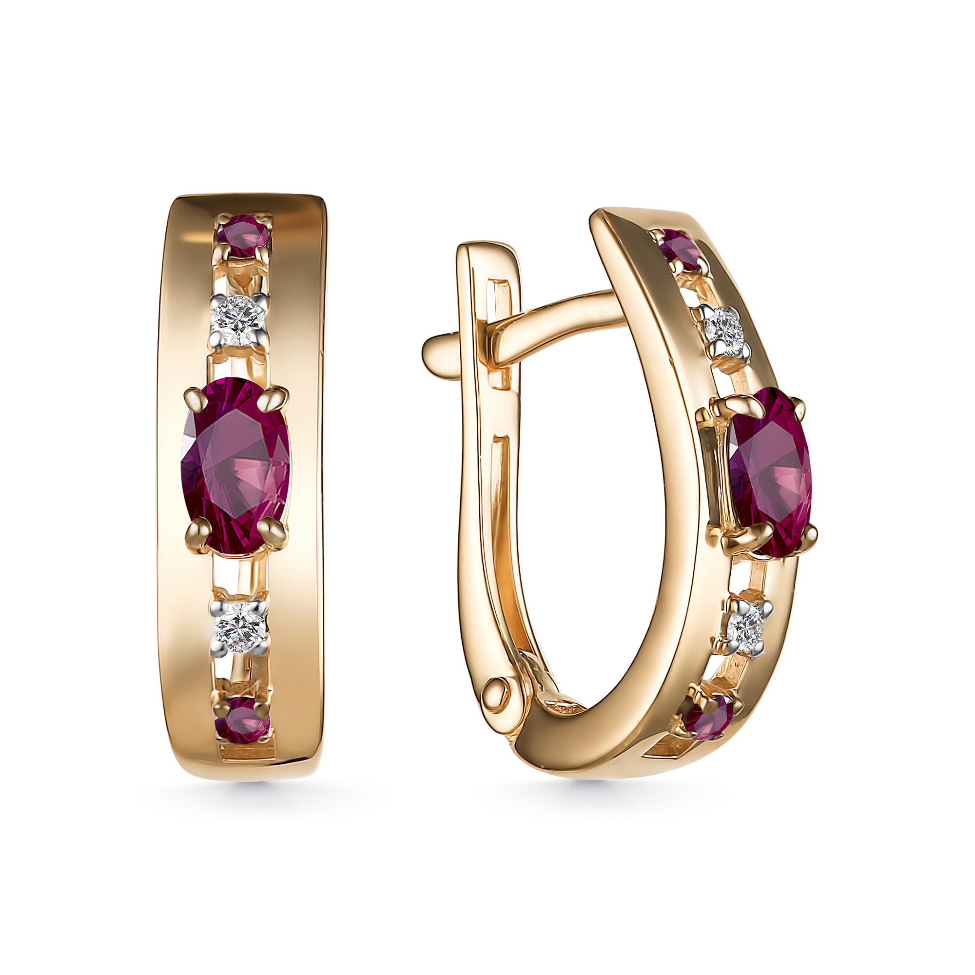 Серьги из золота с бриллиантом и с рубином Алькор 25625-103 25625-103