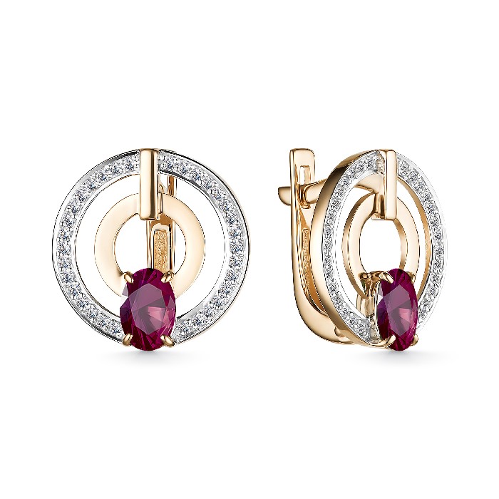 Серьги из золота с бриллиантом и с рубином Алькор 25626-103 25626-103