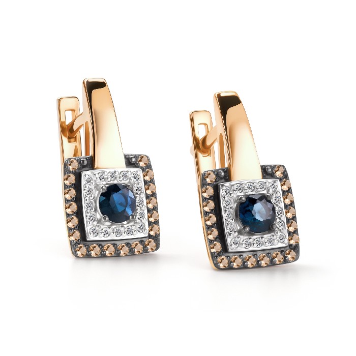 Серьги из золота с бриллиантом и с сапфиром Алькор 25835-170 25835-170