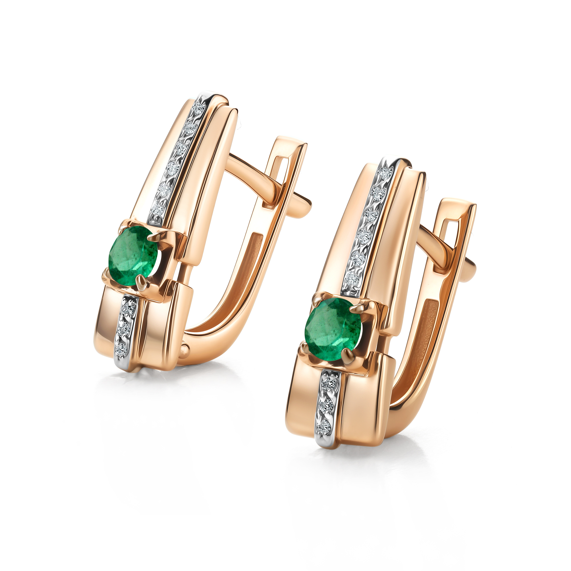 Серьги из золота с бриллиантом и с изумрудом Алькор 25927-101 25927-101