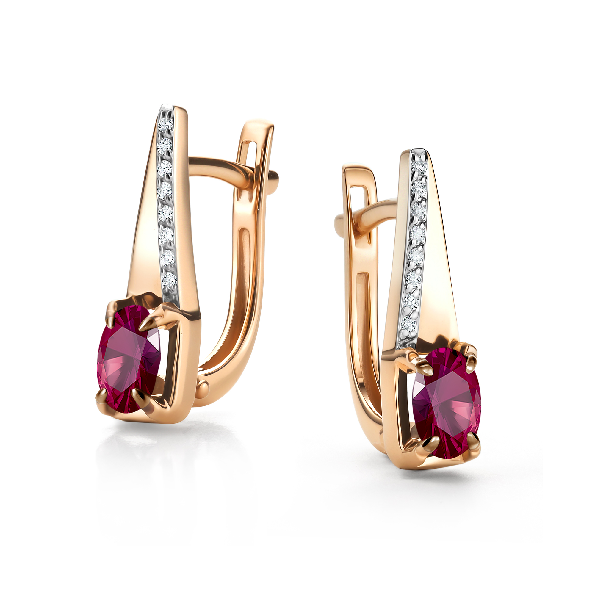 Серьги из золота с бриллиантом и с рубином Алькор 25928-103 25928-103